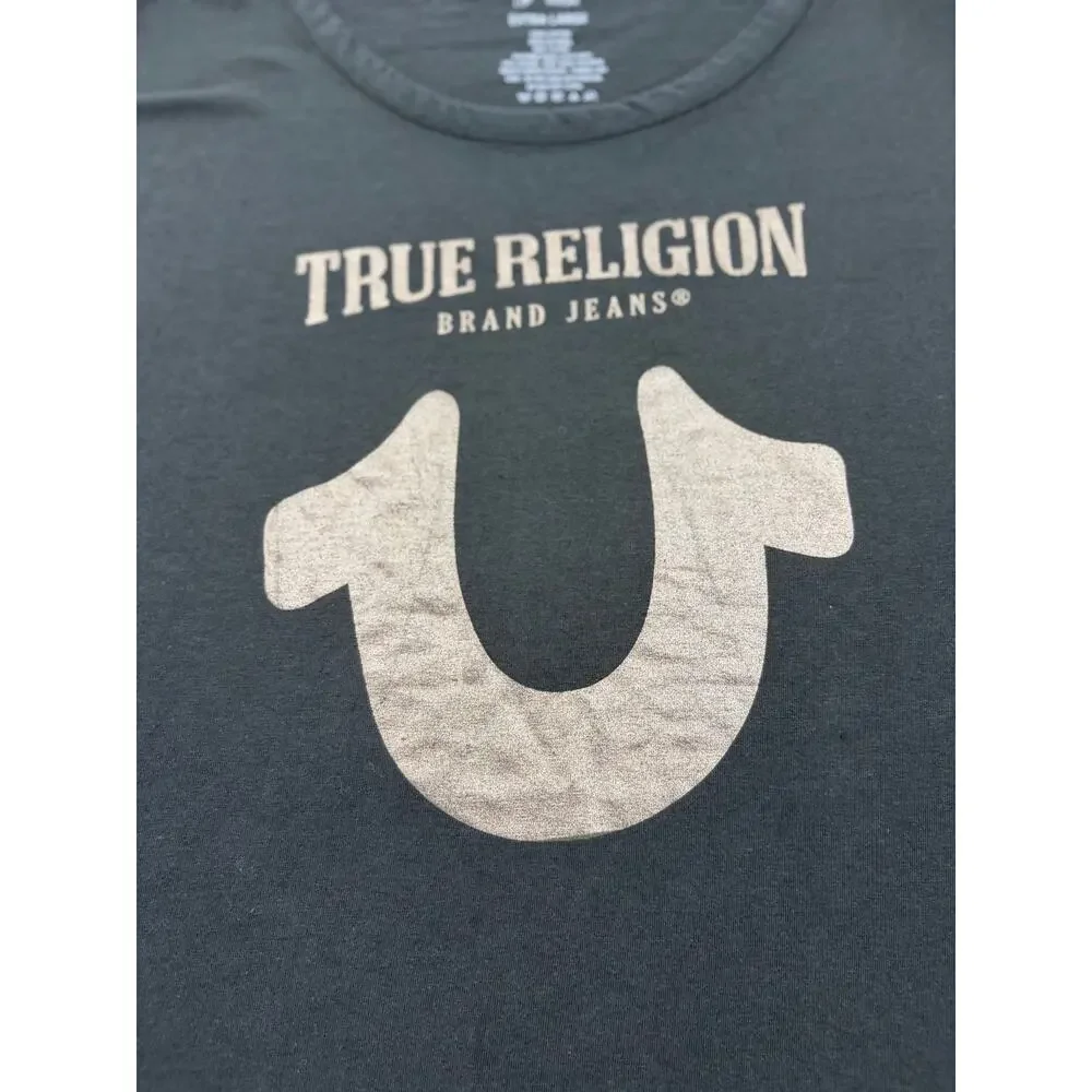 True Religion Brand Jeans Men’s XL Olive Sleeveless Tank Top‎ Horseshoe Logo Tee